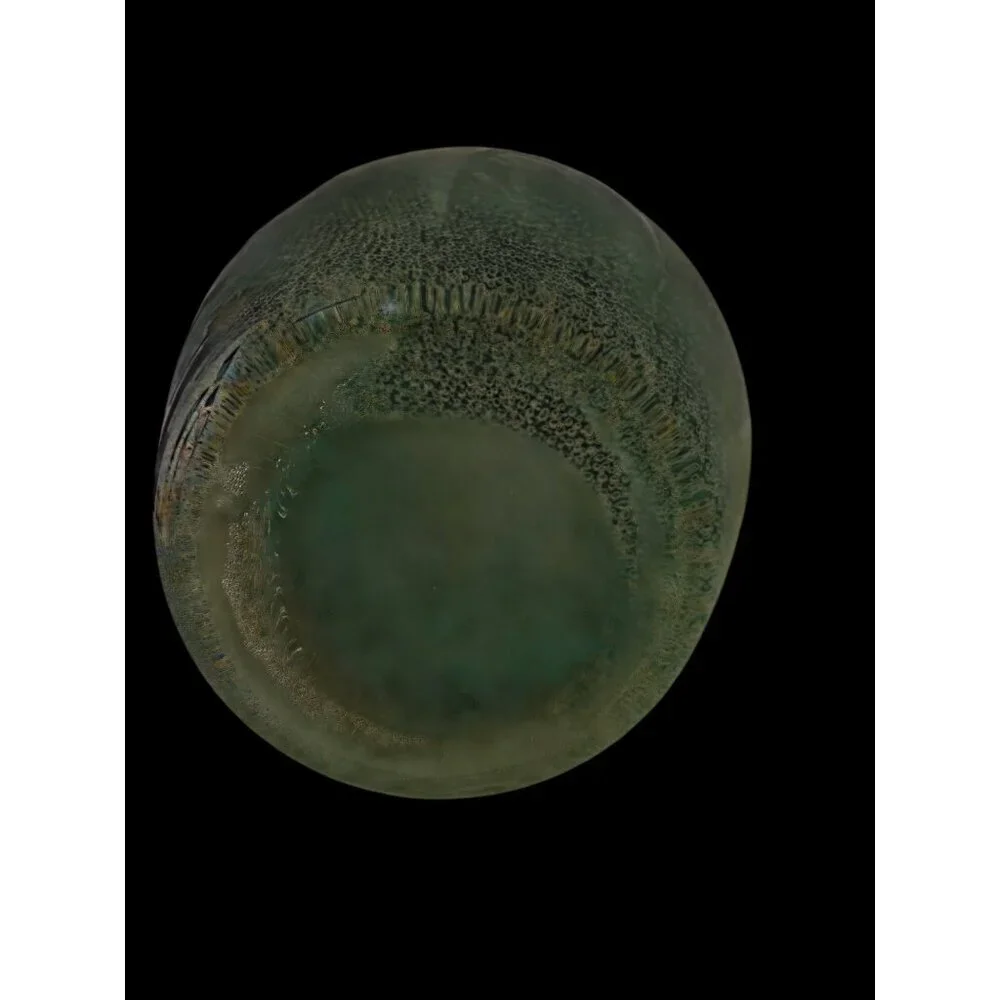 90s Aqua Hand-Blown Bubble Glass Vase 11” Textured Art Glass Modern Decor